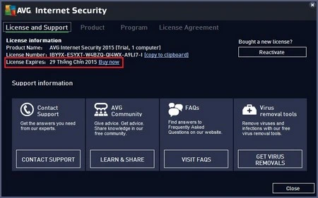 Bản quyền phần mềm được sử dụng đến tận ngày 29/9/2015