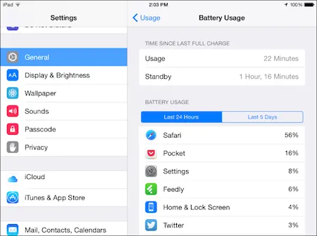 Trên hệ điều hành iOS 8, Apple cho phép người dùng quản lý ứng dụng tiêu tốn nhiều pin.