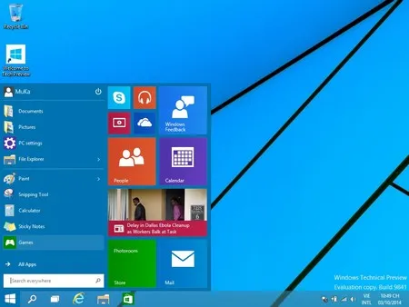 Hướng dẫn cài đặt bản thử nghiệm Windows 10 song song với Windows hiện có ảnh 13 Giao diện Start Menu mới trên Windows 10