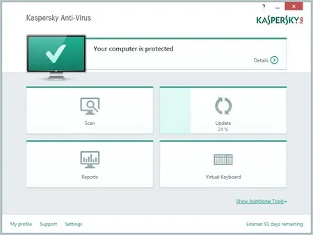 Giao diện mới trên Kaspersky Antivirus 2015 được thiết kế đơn giản và rõ ràng hơn