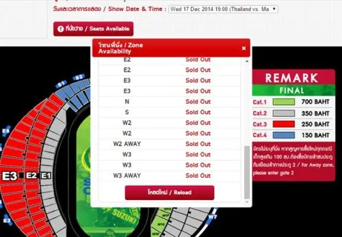 Cổng thông tin bán vé AFF Cup 2014 của FAT đã bán hết số vé xem trận đấu ngày 17/12 chỉ trong vòng hai giờ đồng hồ.Ảnh chụp màn hình. 714272-heroa-6314-1418403107.jpg