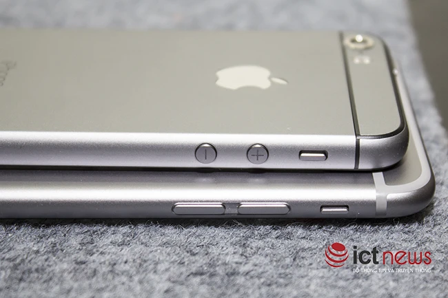 Hệ thống phím âm lượng vẫn được làm tròn như ở chiếc iPhone 5S. Phím nguồn vẫn được đặt ở phía trên.