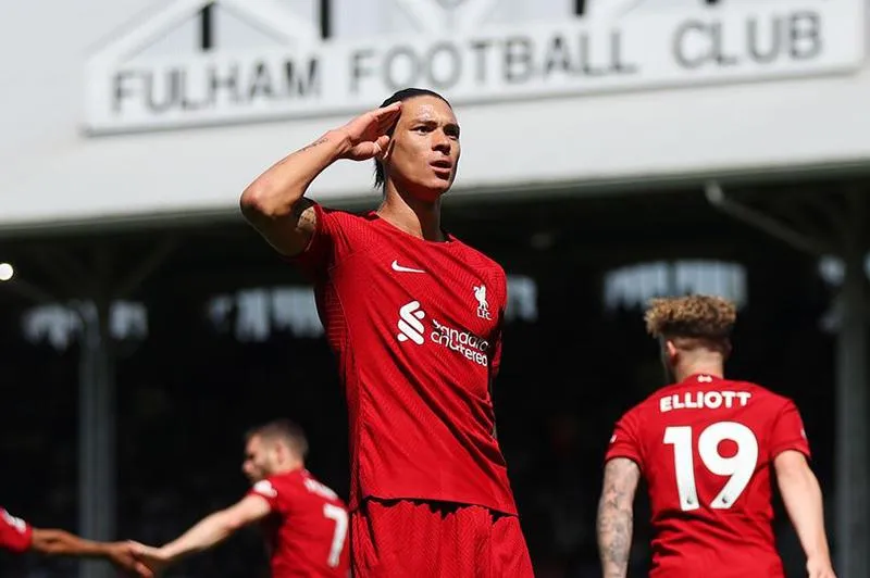 Điểm sáng của Liverpool trong trận đấu là tân binh Darwin Nunez ghi 1 bàn và kiến 1 tạo 1 bàn. ẢNH: GETTY Điểm sáng của Liverpool trong trận đấu là tân binh Darwin Nunez ghi 1 bàn và kiến 1 tạo 1 bàn. ẢNH: GETTY