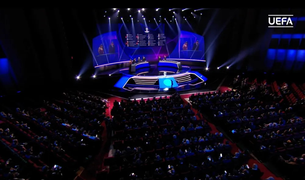Quang cảnh buổi lễ bốc thăm Champions League. ẢNH: UEFA Quang cảnh buổi lễ bốc thăm Champions League. ẢNH: UEFA