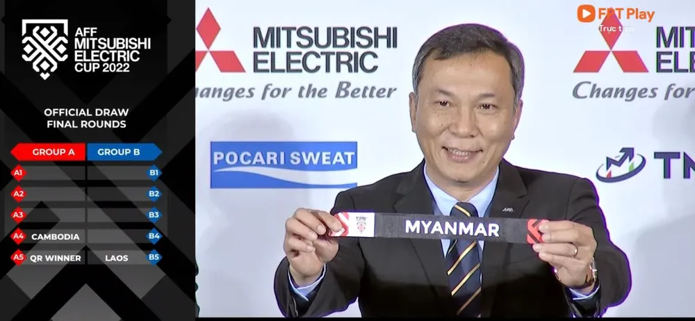 Quyền chủ tịch LĐBĐ Việt Nam (VFF) Trần Quốc Tuấn bốc lá thăm mang tên Myanmar ở nhóm 4. Quyền chủ tịch LĐBĐ Việt Nam (VFF) Trần Quốc Tuấn bốc lá thăm mang tên Myanmar ở nhóm 4.
