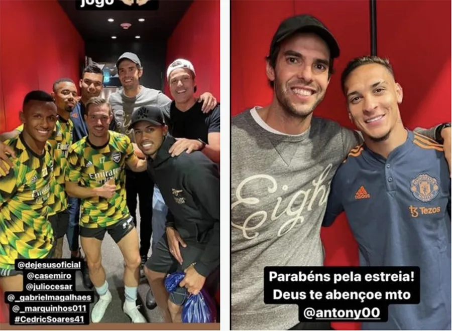 Kaka và Cesar chụp ảnh cùng các cầu thủ người Brazil. ẢNH: INSTAGRAM