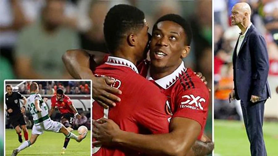 Rashford và Martial ghi 3 bàn giúp MU đánh bại Omonia 3-2 tại Europa League. ẢNH: MIRROR