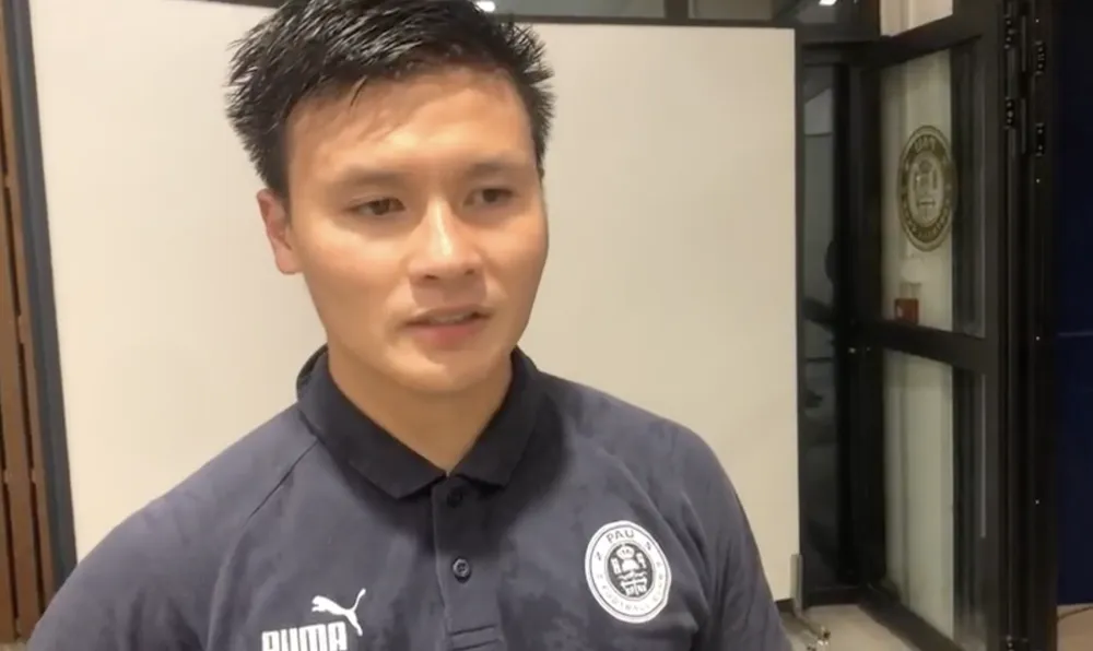 Quang Hải trả lời phỏng vấn sau trận đấu. ẢNH CẮT TỪ CLIP