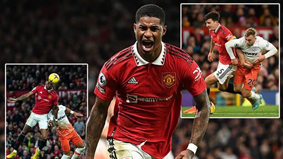 Rashford ghi bàn duy nhất trận sau cú đánh đầu dũng mãnh. ẢNH: MIRROR