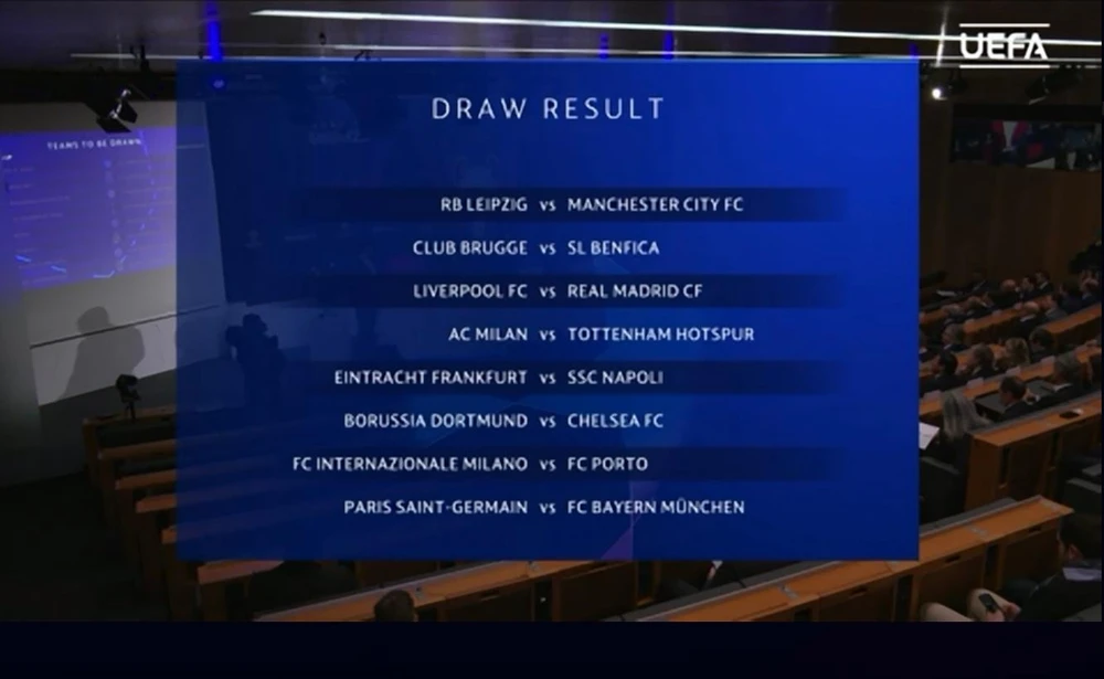 Kết quả bốc thăm 8 cặp đấu vòng knock-out Champions League. ẢNH: UEFA