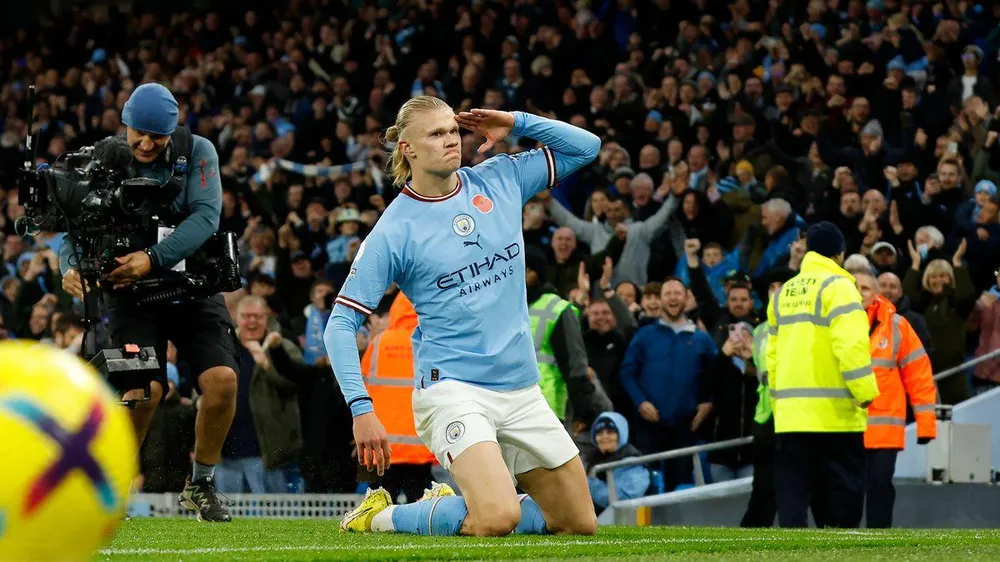 Haaland ghi trung bình hơn 1 bàn/trận cho Manchester City. ẢNH: GETTY Haaland ghi trung bình hơn 1 bàn/trận cho Manchester City