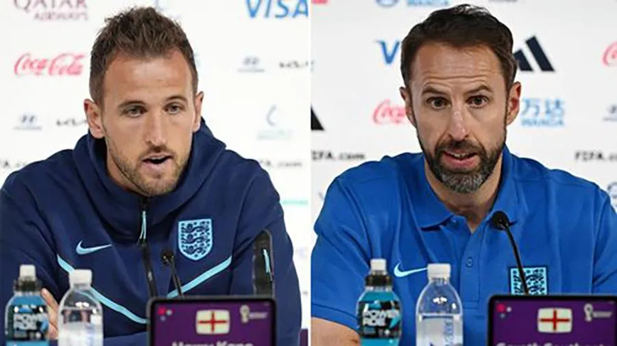 Kane và Southgate trong buổi họp báo