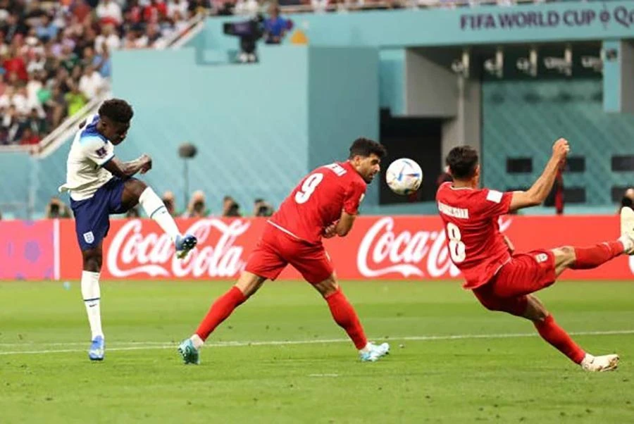 Bukayo Saka tỏa sáng với cú đúp bàn thắng. Ảnh: Getty