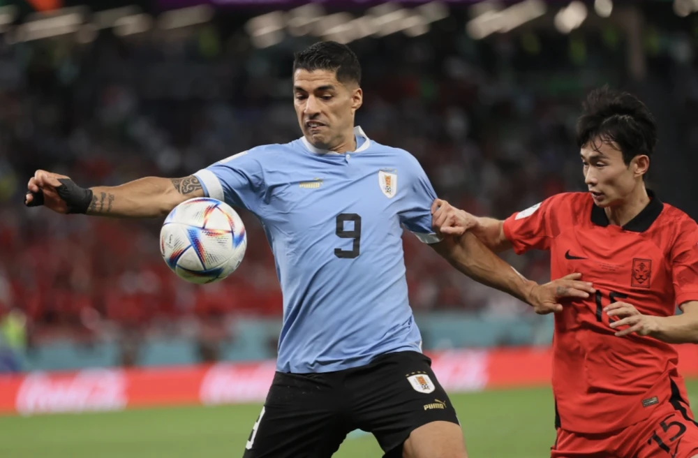 Suarez dẫn đầu hàng công Uruguay cùng Darwin Nunez. ẢNH: GETTY Suarez dẫn đầu hàng công Uruguay cùng Darwin Nunez. ẢNH: GETTY