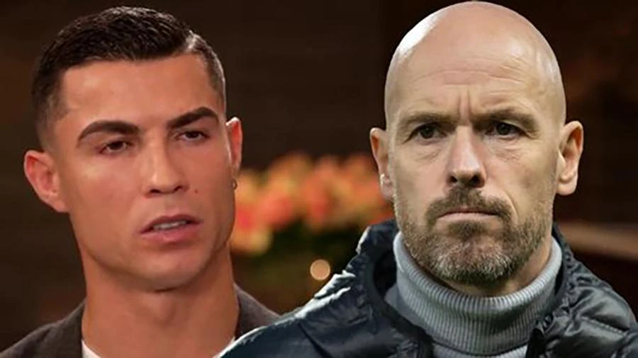 Erik Ten Hag và Cristiano Ronaldo mâu thuẫn không thể hàn gắn. ẢNH: MIRROR
