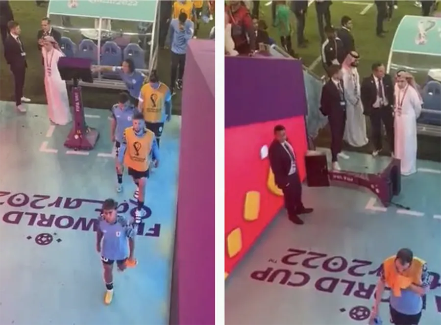 Cavani tức giận đập vỡ màn hình VAR. ẢNH: TWITTER