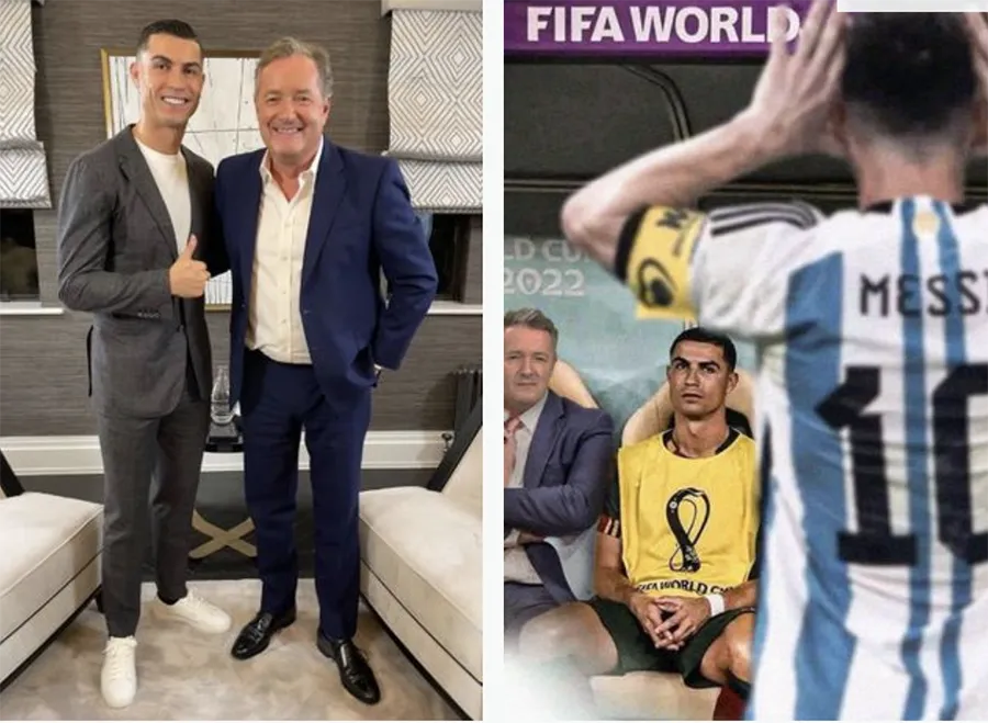 Ronaldo và Morgan rất thân nhau (ảnh trái). Hình Ảnh được cộng đồng mạng Photoshop để troll Morgan và Ronaldo (ảnh phải). Cả hai bức ảnh này đã được Morgan đăng trên Twitter của ông.