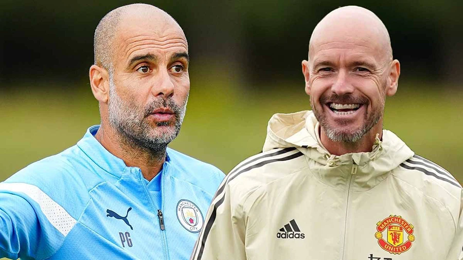 Pep Guardiola và Erik ten Hag sẽ không đối đầu với nhau ở tứ kết League Cup. ẢNH: MIRROR