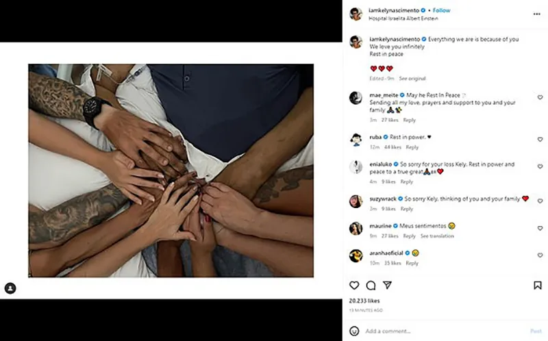 Kely Nascimento viết: 'Chúng con yêu cha vô hạn'. Kely Nascimento viết: 'Chúng con yêu cha vô hạn'.