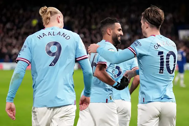 Các cầu thủ Manchester City ăn mừng bàn thắng vào lưới Chelsea. ẢNH: GETTY Các cầu thủ Manchester City ăn mừng bàn thắng vào lưới Chelsea. ẢNH: GETTY