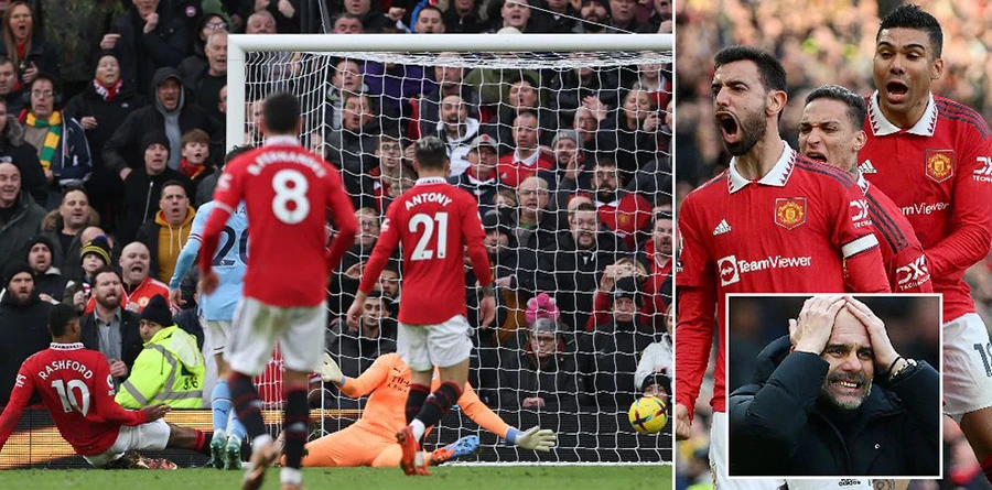 Man City của Pep Guardiola đã thua kình địch MU trong trận derby. ẢNH: MIRROR