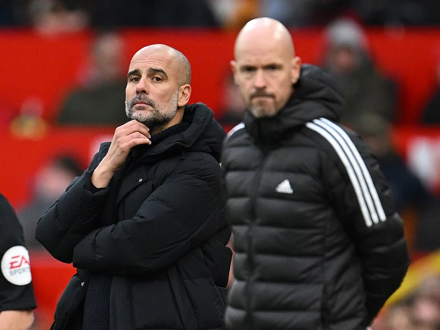 Đội bóng của Ten Hag chỉ còn cách đội bóng của Pep Guardiola... '1 bước chân'. ẢNH: GETTY