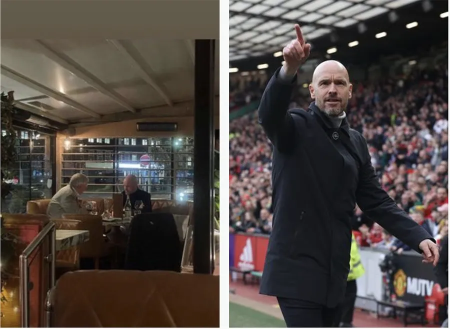 Ten Hag đã có buổi ăn tối thú vị cùng HLV huyền thoại Manchester United Sir Alex Ferguson. ẢNH: TWITTER, GETTY