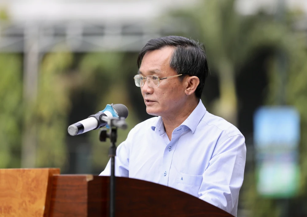 Ông Nguyễn Đức Hiển, Phó Tổng biên tập báo Pháp Luật TP. HCM, trưởng ban tổ chức giải thưởng Fair Play 2022 phát biểu trong lễ khai mạc Fair Play Cup.