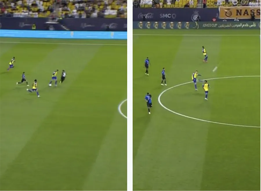 Trọng tài cắt còi báo hết giờ cắt đứt pha phản công của Al Nassr, Cristiano Ronaldo giận dữ sút tung quả bóng lên trời. ẢNH: SKY FOOTBALL Trọng tài cắt còi báo hết giờ cắt đứt pha phản công của Al Nassr, Cristiano Ronaldo giận dữ sút tung quả bóng lên trời. ẢNH: SKY FOOTBALL