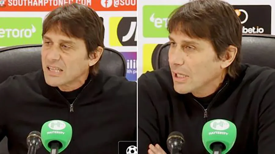 Antonio Conte có 10 phút nổi cơn thịnh nộ trong phòng họp báo sau trận đấu. ẢNH: MIRROR