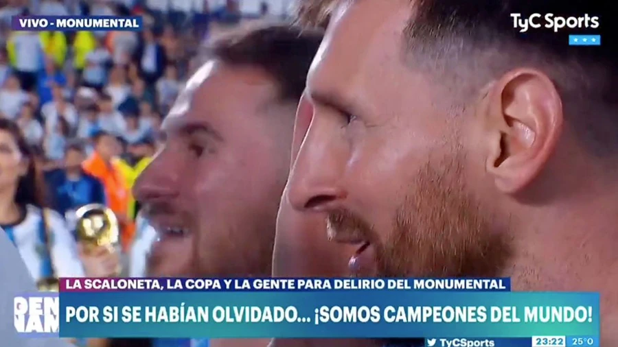 Messi được nhìn thấy dường như đã tham gia vào một bài hát chế giễu tuyển Pháp. ẢNH: TYC SPORTS