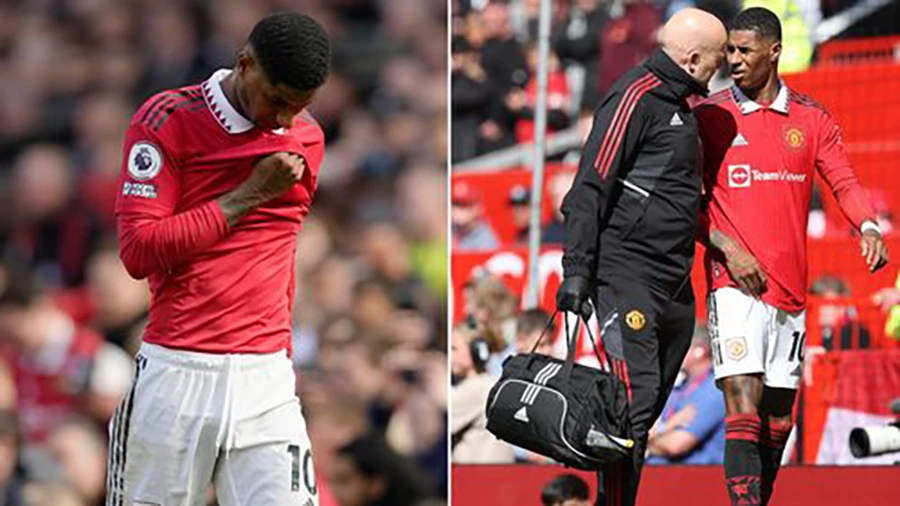 Rashford dính chấn thương khiến fan MU lo lắng. ẢNH: MIRROR