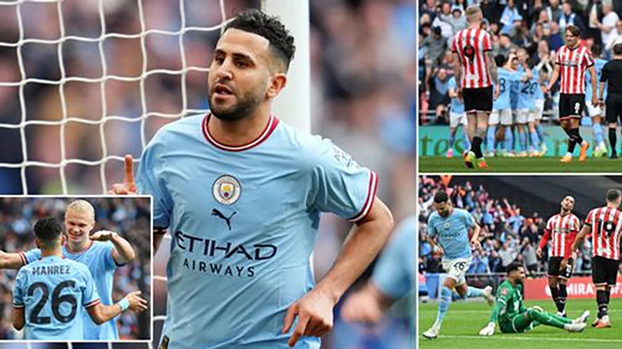 Mahrez là người hùng của Man City trong chiến thắng Sheffield United ở bán kết FA Cup. ẢNH: MIRROR