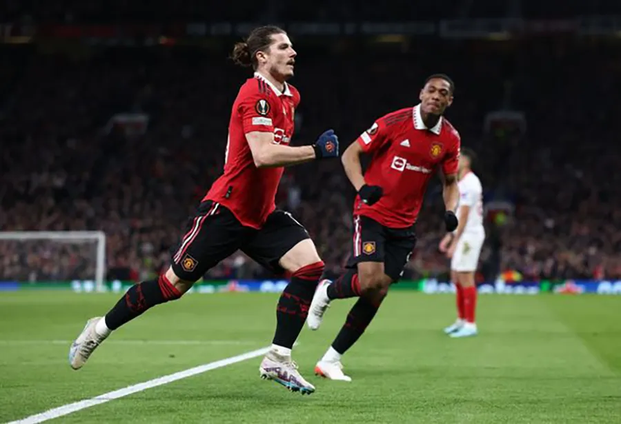 Sabitzer có thể thay vào vị trí của Bruno Fernandes trong những trận tới. ẢNH: GETTY