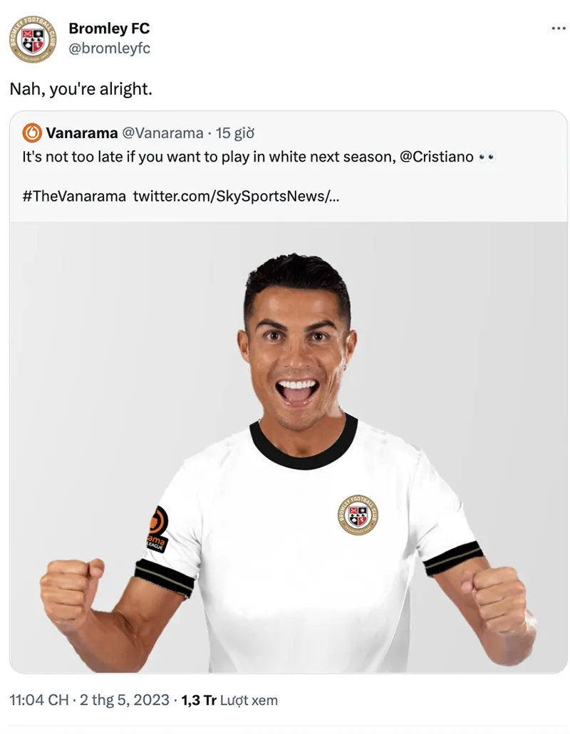 Ronaldo bị giải hạng năm của Anh troll. ẢNH CẮT TỪ TWITTER