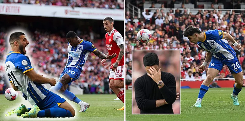 Thất bại trước Brighton gần như chấm dứt cơ hội vô địch Premier League của Arsenal. ẢNH: MIRROR Thất bại trước Brighton gần như chấm dứt cơ hội vô địch Premier League của Arsenal. ẢNH: MIRROR