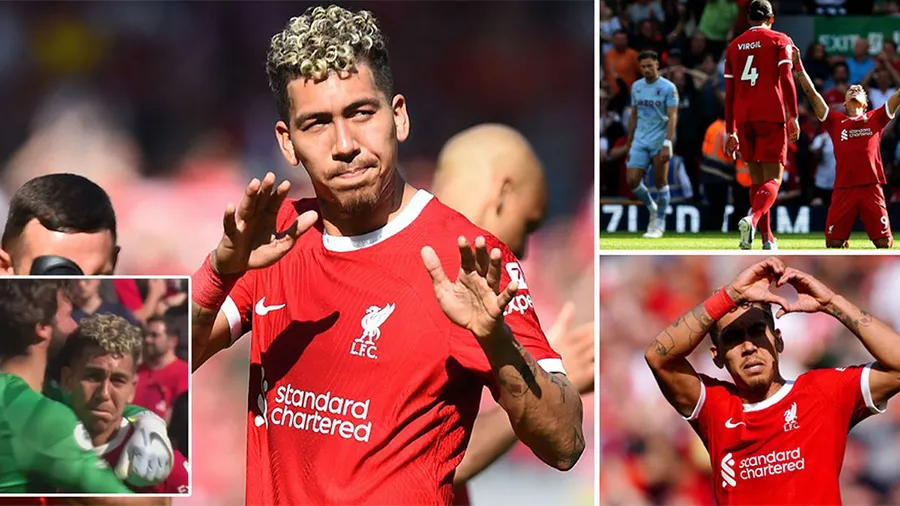 Firmino ghi bàn cuối cùng cho Liverpool trên sân nhà Anfield, anh ăn mừng và bật khóc sau trận đấu. ẢNH: MIRROR