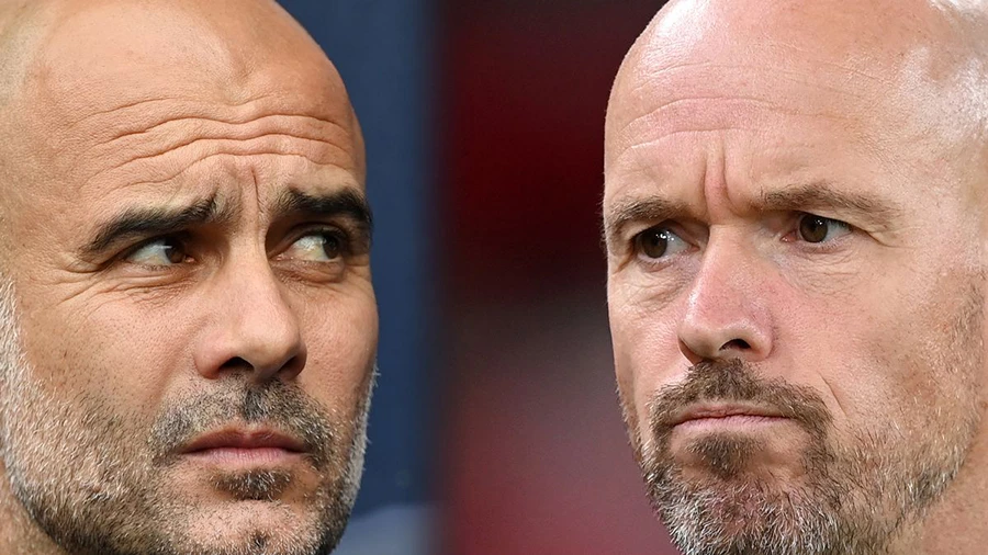 Pep Guardiola sẽ đối đầu với Erik Ten Hag trên băng ghế chỉ đạo trong trận chung kết FA Cup. ẢNH: MIRROR