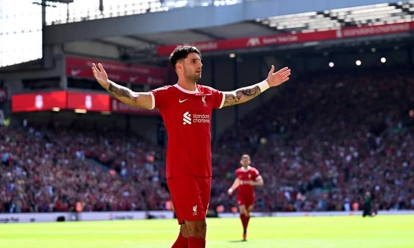 Dominik Szoboszlai đang hòa nhập rất nhanh trong màu áo của Liverpool. Ảnh: Getty Premier-league-liverpool.jpeg