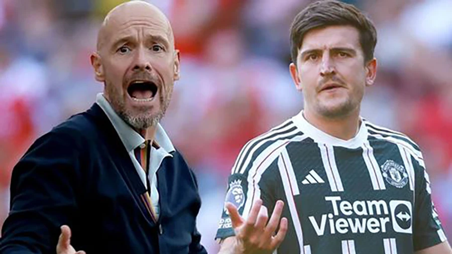 Ten Hag loại Maguire khỏi đội hình chính MU từ mùa giải năm ngoái đến nay. ẢNH: MIRROR manchester-united-ten-hag-maguire.jpeg