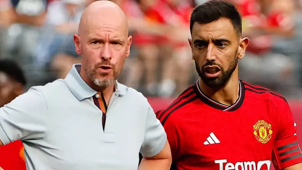 Ten Hag đã chọn Bruno Fernandes là tân đội trưởng MU. ẢNH: MIRROR bruno-fernandes-erik-ten-hag.jpg