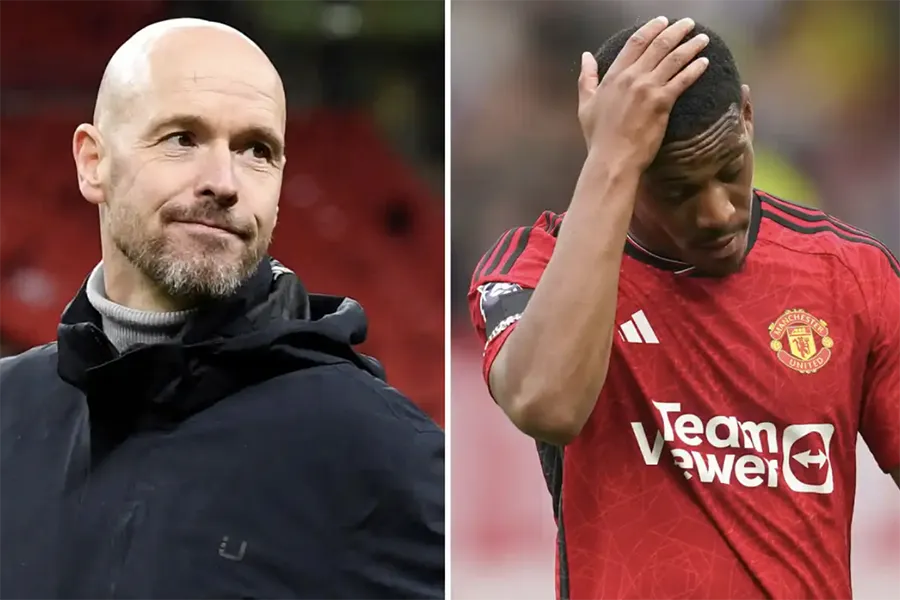 Ten Hag ra sức bảo vệ Martial trước chỉ trích. ẢNH: SUN SPORTS ten-hag.png
