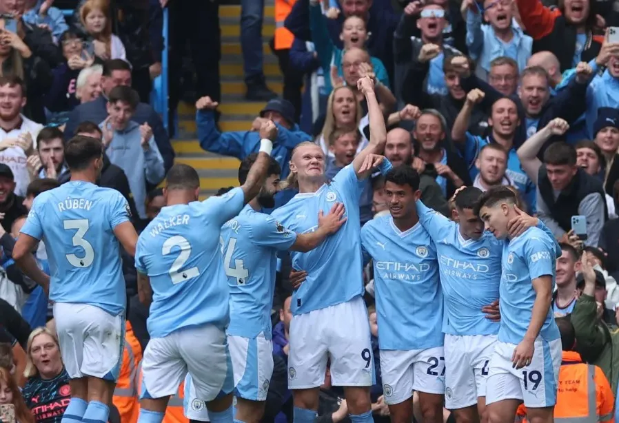 Hàng công Man City đang có hiệu suất ghi bàn đứng thứ hai sau Brighton ở Premier League. Ảnh: Getty man city, Haaland
