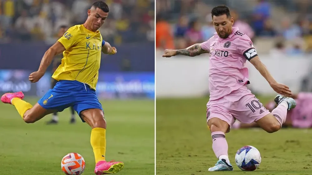 Ronaldo hiện chơi cho Al Nassr, còn Messi đá cho Inter Miami. ẢNH: MIRROR messi-ronaldo.jpg