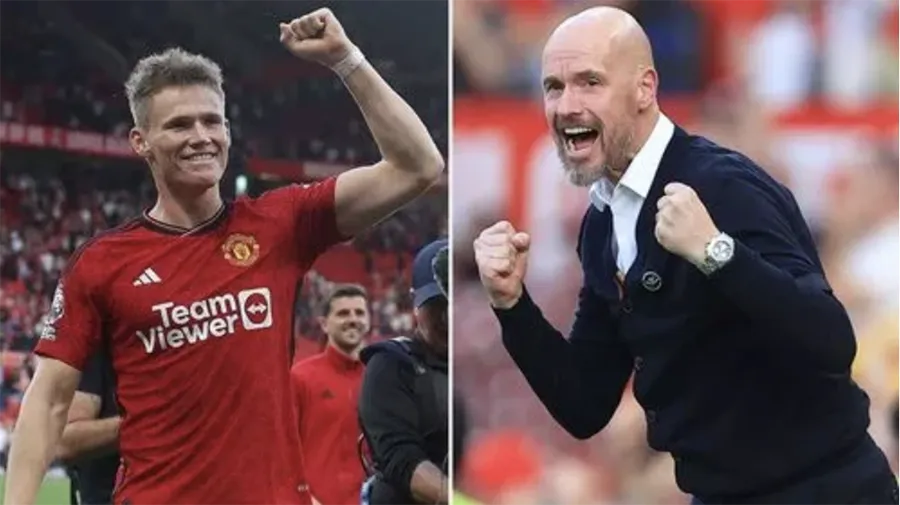 Ten Hag khẳng định McTominay có "dòng máu quỷ đỏ" ở trong người. ẢNH: MIRROR manchester-united-mctominay-ten-hag.png