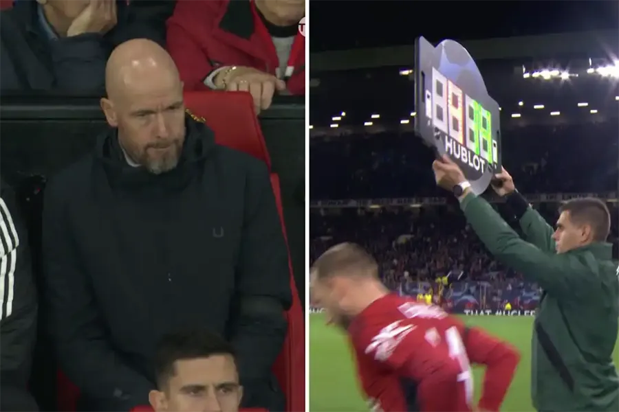 Ten Hag tung Eriksen vào sân thay Amrabat. ẢNH: SUN SPORTS ten-hag-eriksen-man-united.png