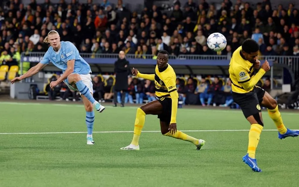 Erling Haaland tỏa sáng với cú đúp bàn thắng giúp Man City thắng dễ Young Boy. Ảnh: Getty IMG_6430.jpeg