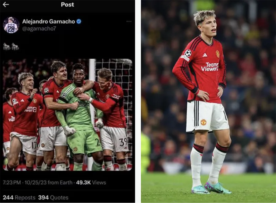 Bài đăng của Garnacho bị FA cáo buộc là phân biệt chủng tộc. ẢNH: GETTY manchester-united-garnacho-onana.png