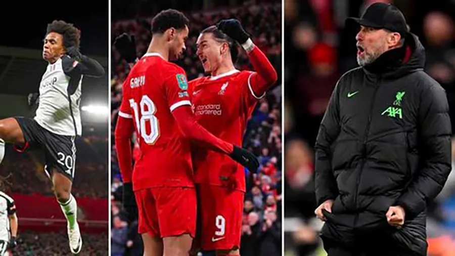 Liverpool ngược dòng hạ Fulham 2-1 trên sân nhà Anfield ở bán kết lượt đi Carabao Cup. ẢNH: MIRROR fulham-liverpool.jpeg