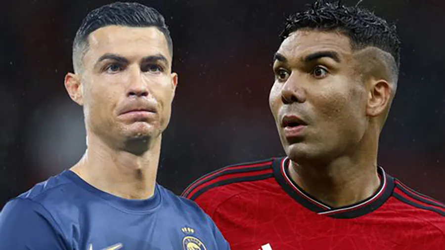 Liệu sau khi làm đồng đội với nhau tại Manchester United và Real Madrid, Cristiano Ronaldo và Casemiro có tái hợp ở Al Nassr? ẢNH: MIRROR ronaldo-casemiro.jpeg